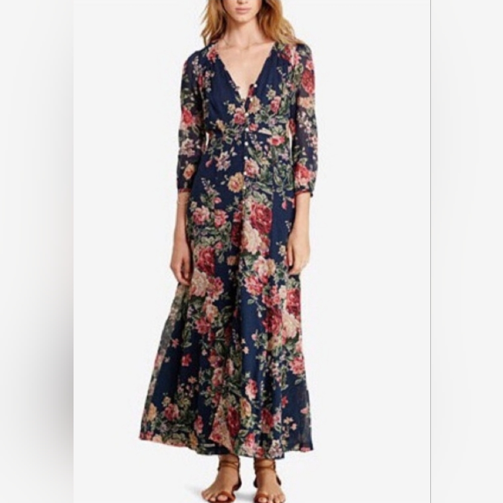 Denim & Supply Ralph Lauren Navy Floral Maxi Wrap Dress, XS